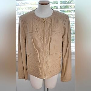 Jones New York Beige Faux Leather Long Sleeve Jacket Sz L NWOT